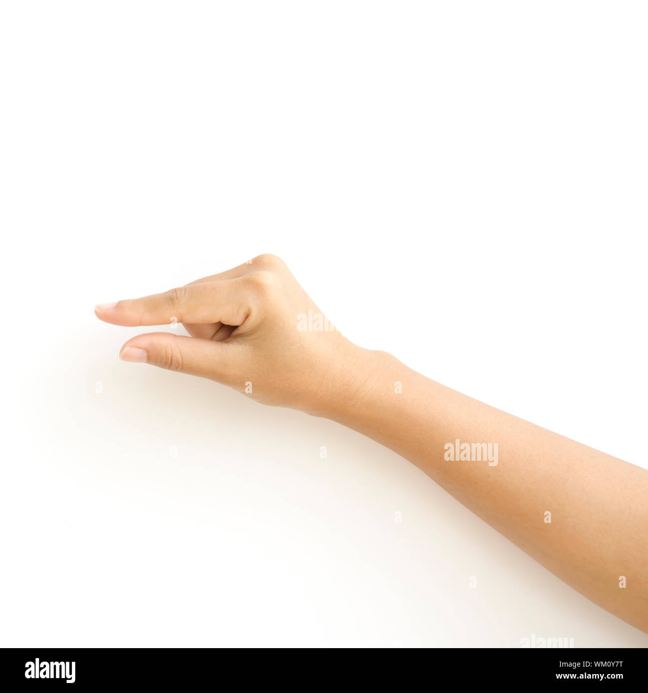 asia woman hands hold sign on a white background Stock Photo - Alamy