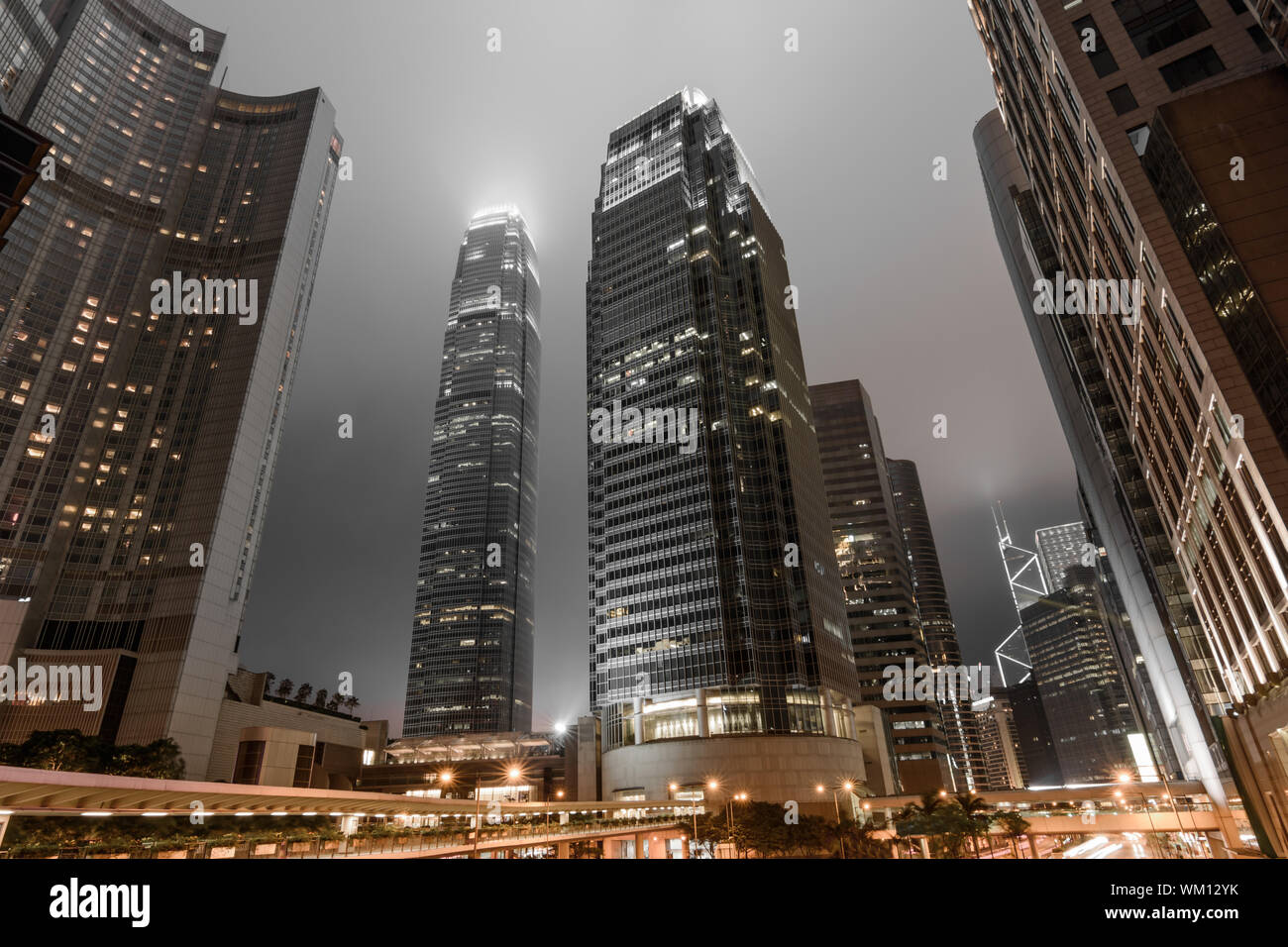 Hong Kong skyscrapers in night with famous buildings Stock Photo - Alamy