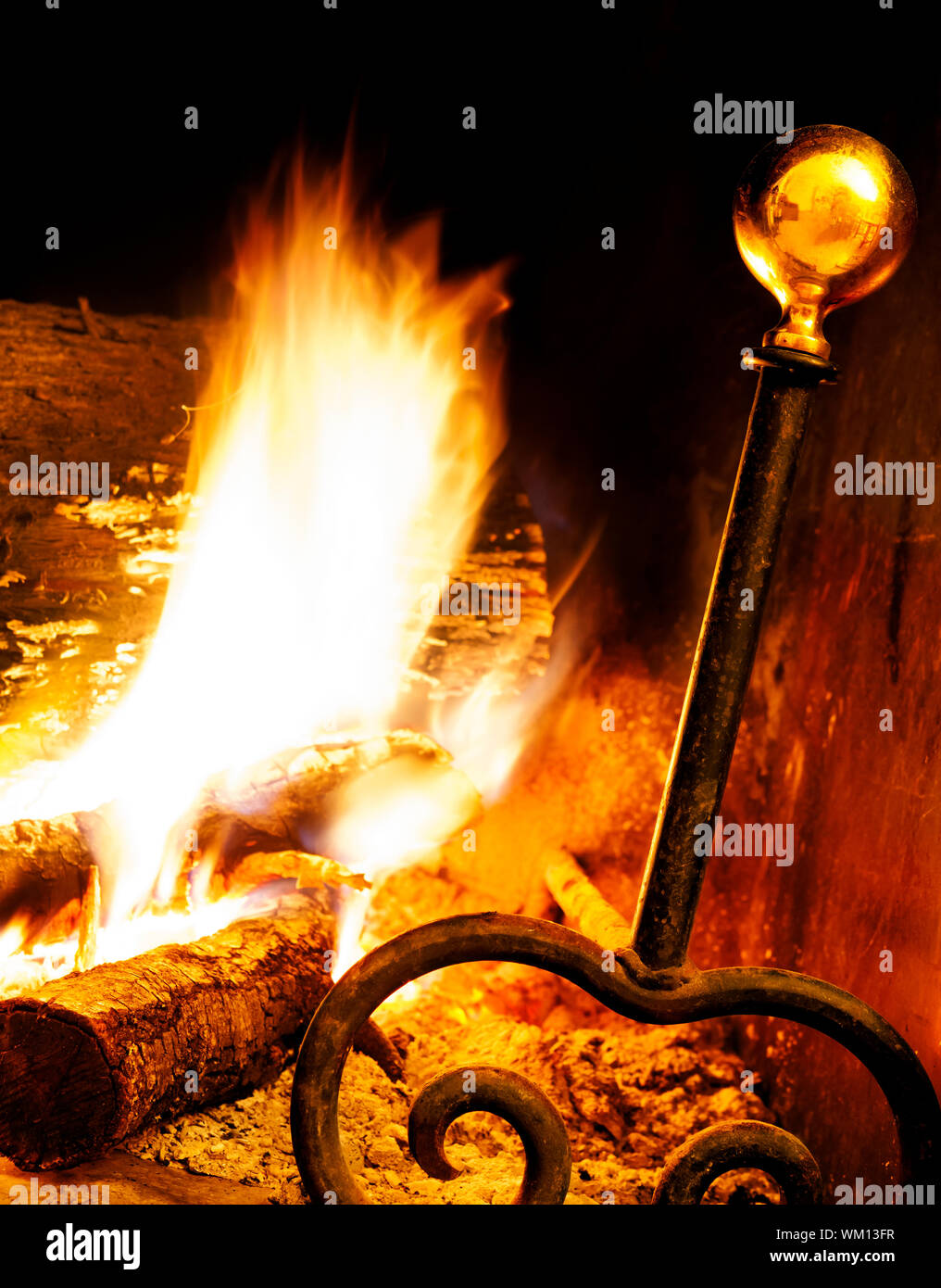 close up image of fireplace and wood burning Stock Photo - Alamy