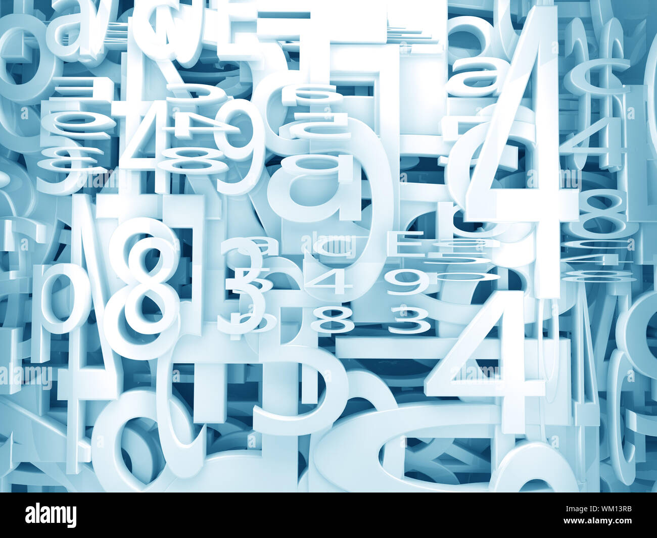 numbers and letters 3d background in blue toned Stock Photo - Alamy