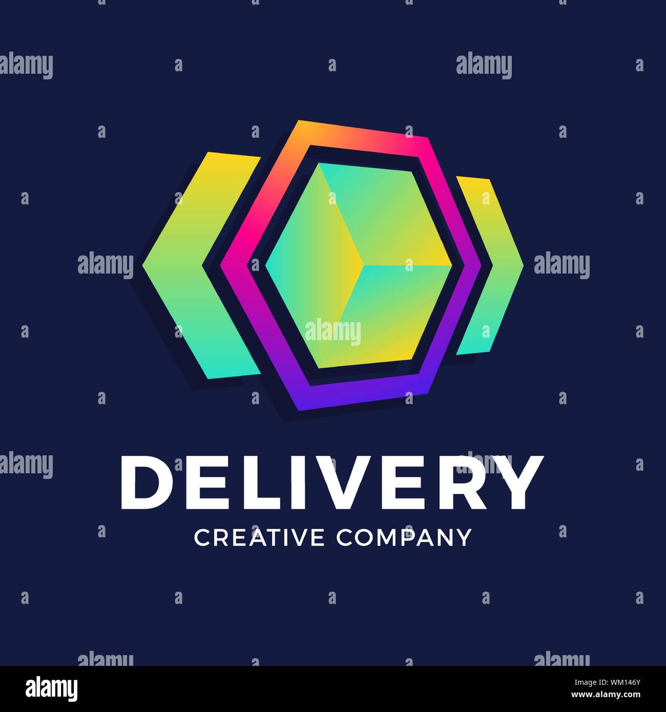 Abstract arrow and box delivery logo geometric hexagonal object