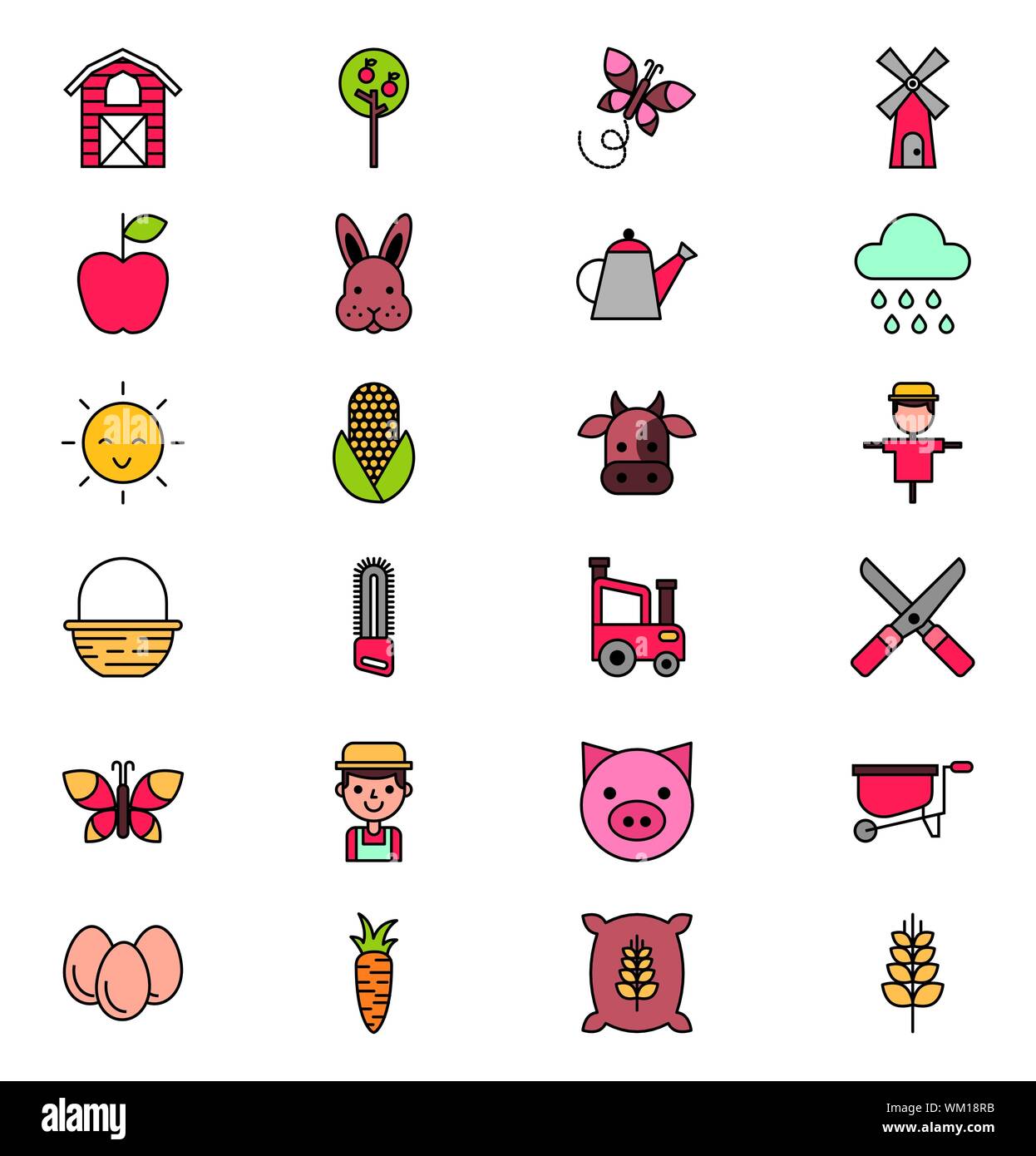 bundle of farm set icons Stock Vector