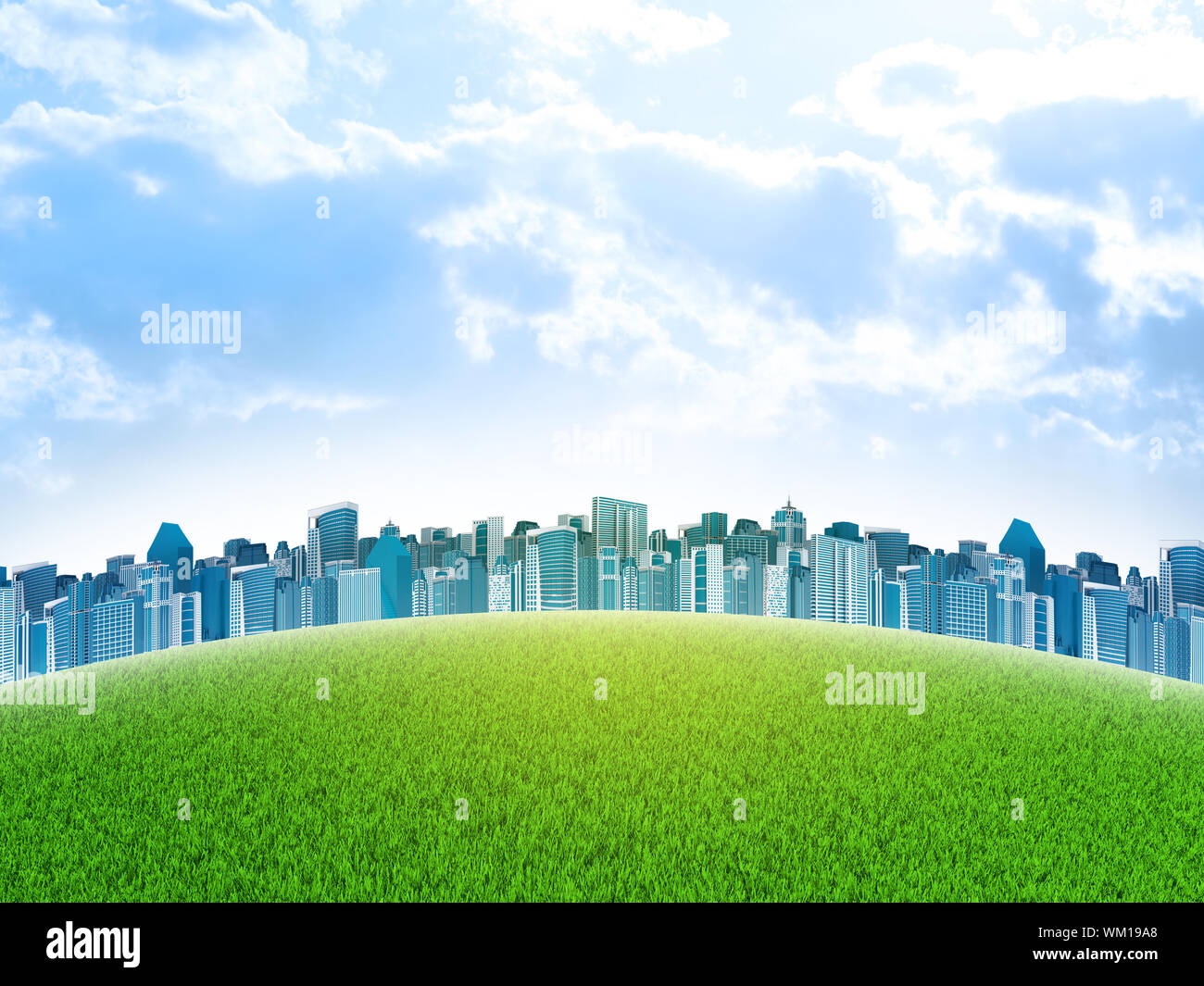Buildings and green grass field. Architecture background Stock Photo