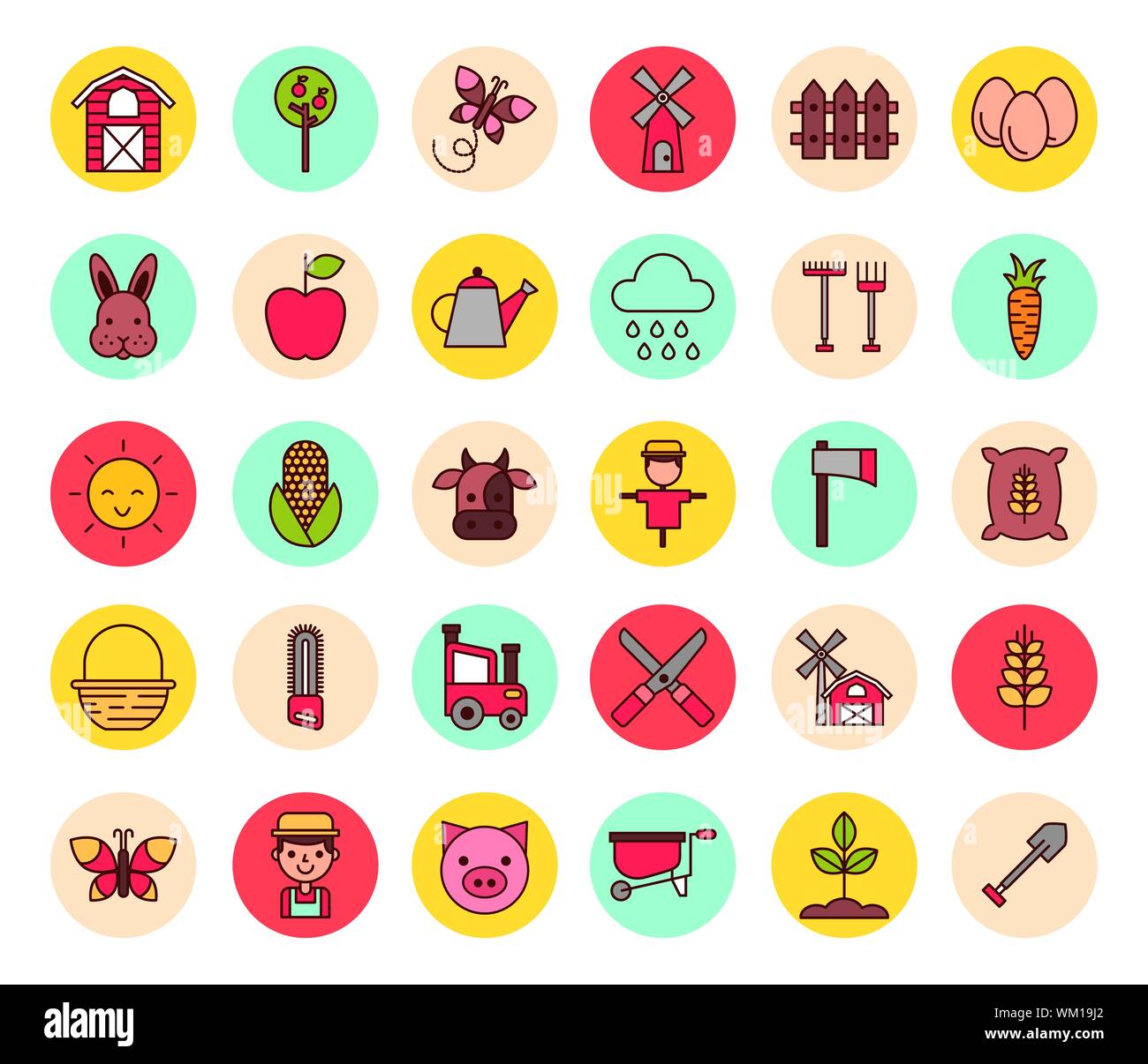 bundle of farm set icons Stock Vector