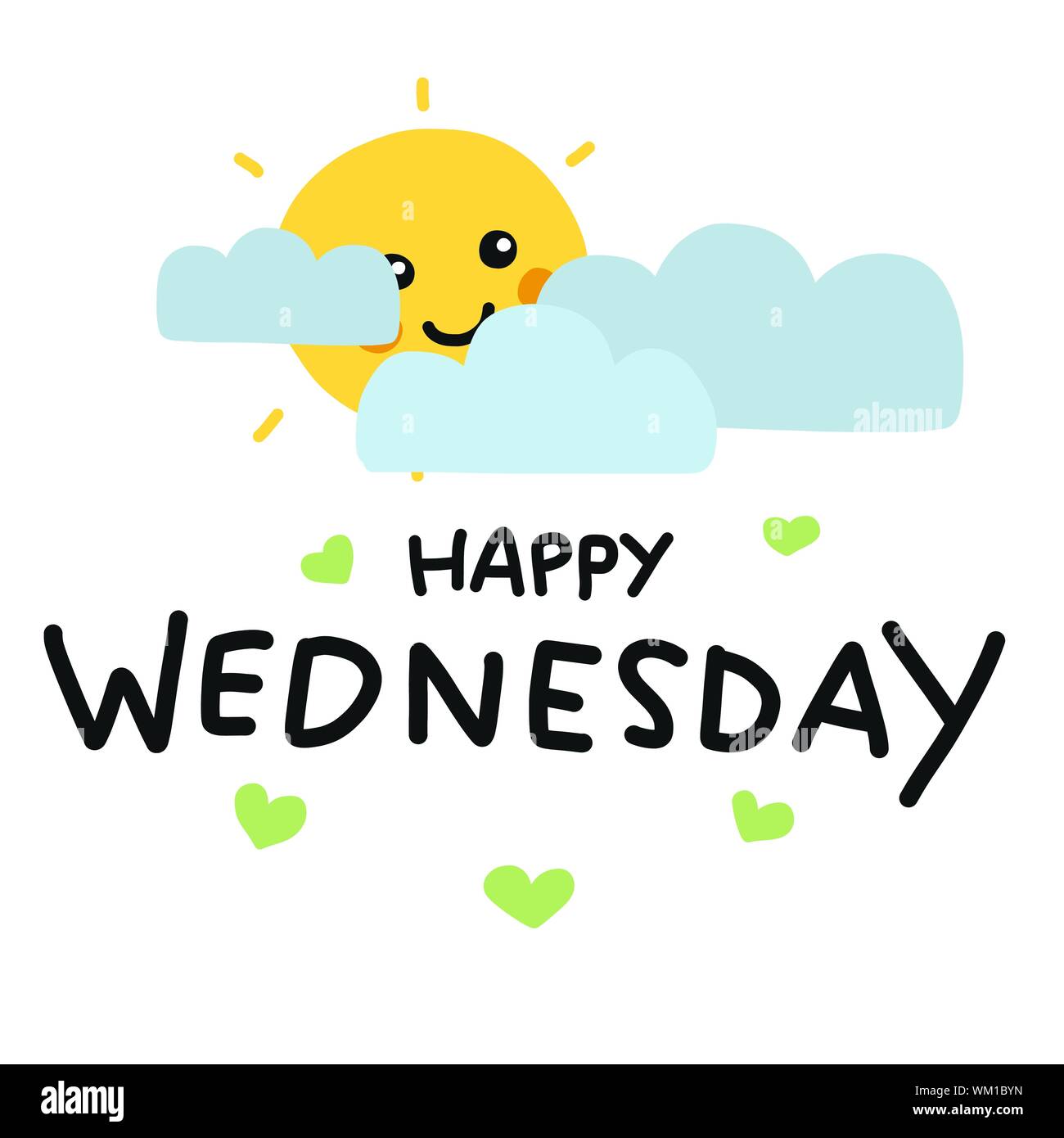 Happy Wednesday cute sun smile and cloud cartoon vector ...