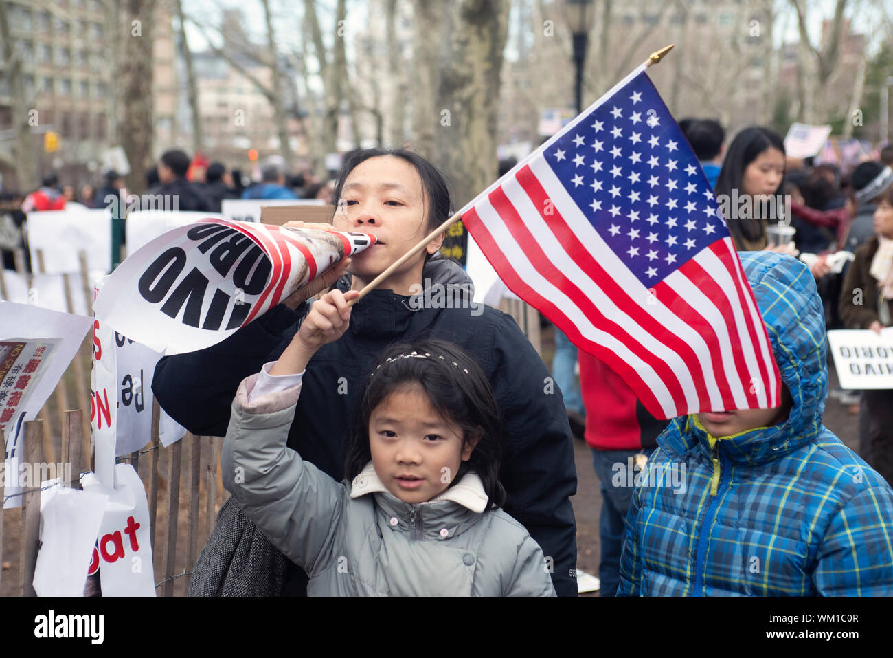 Protest in Brooklyn in support of NYPD officer Peter Liang who was convicted of manslaughter and official misconduct for the shooting of Akai Gurley. Stock Photo
