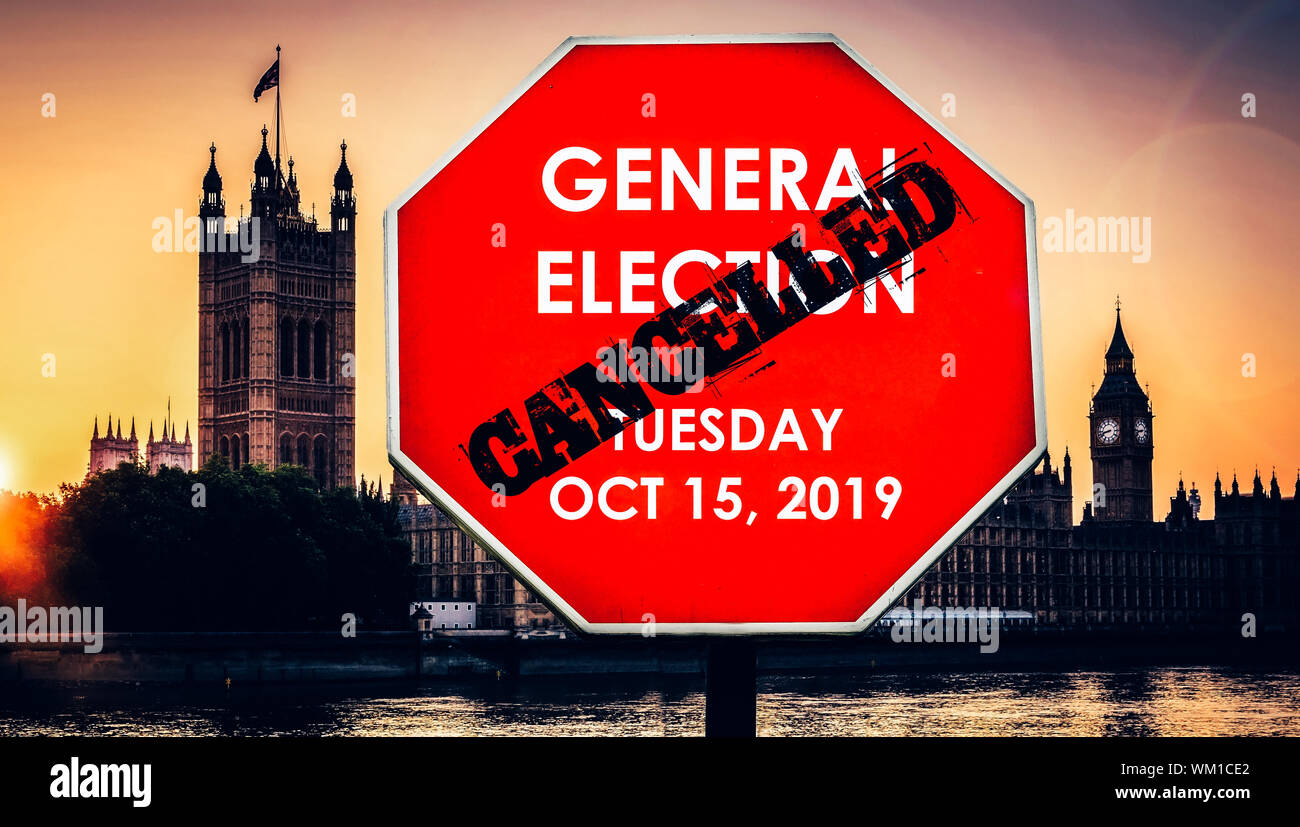 UK General Election was set to be Oct 15, 2019 but has not been approved in the House of Commons. Houses of Parliament, London in background Stock Photo