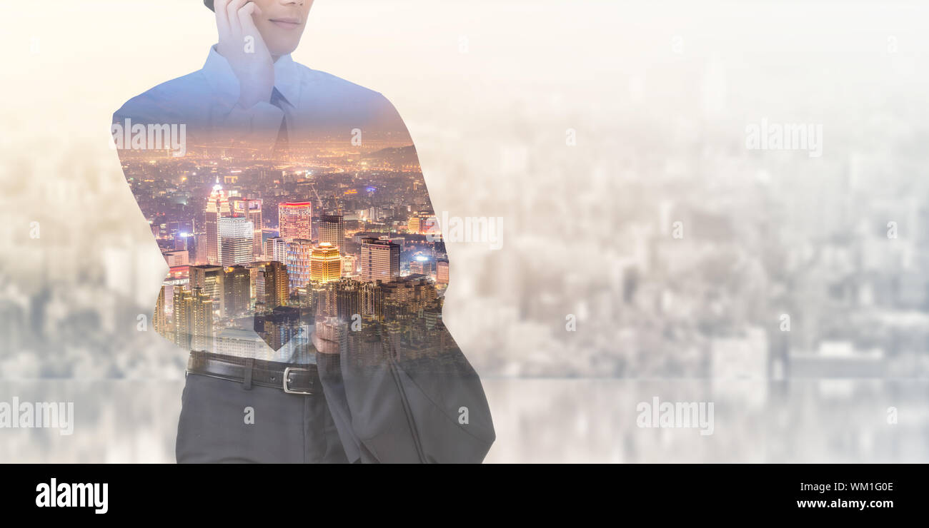 double exposure of businessman and city Stock Photo - Alamy
