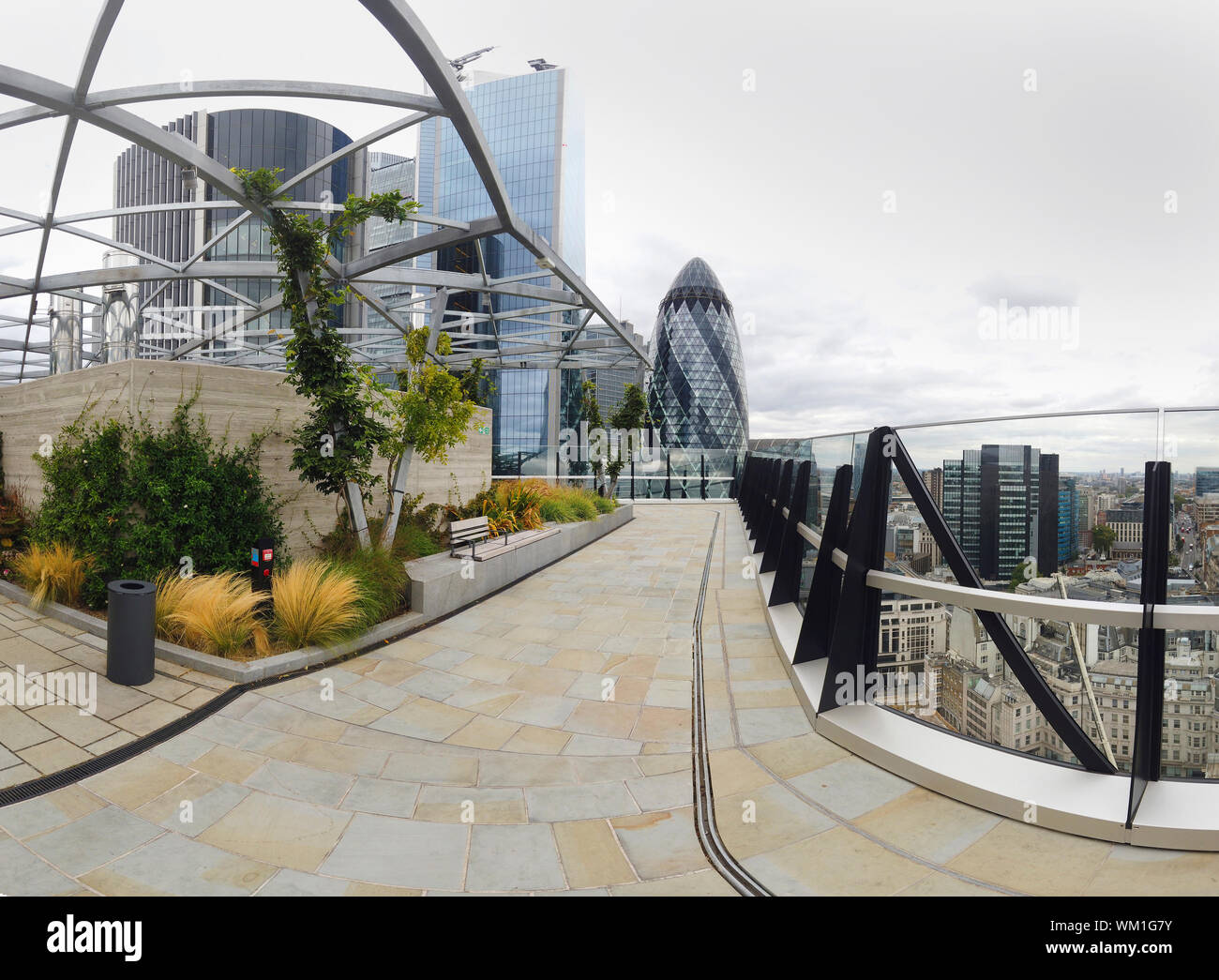 Rooftop Garden,Fen Court Garden,Fenchurch Street,London,England Fisheye Lens Distortion Stock