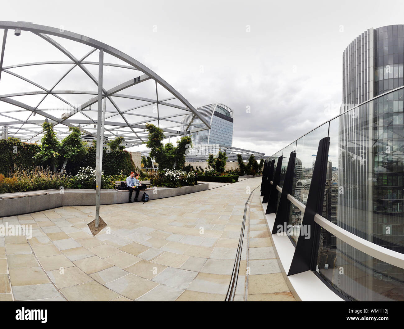 Rooftop Garden,Fen Court Garden,Fenchurch Street,London,England Fisheye Lens Distortion Stock