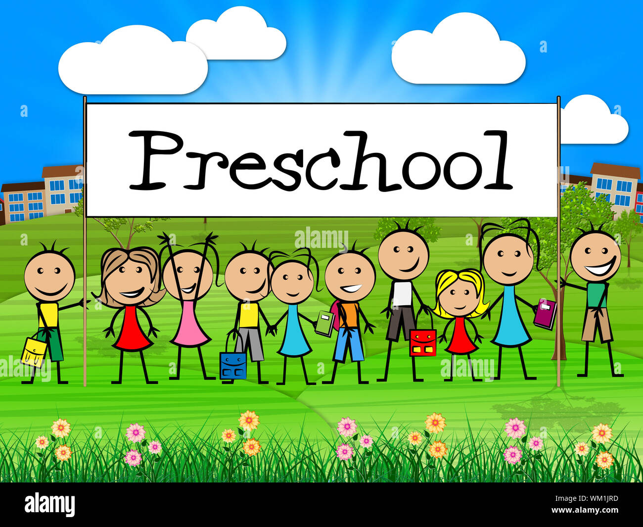 Preschool Kids Banner Showing Day Care And Children's Stock Photo - Alamy