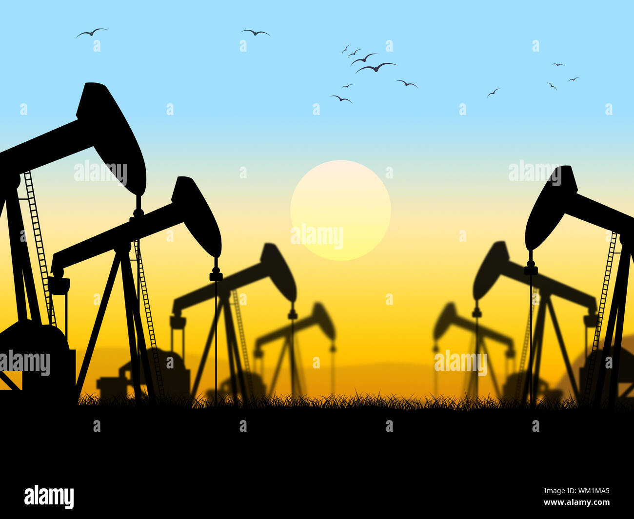 Oil Wells Indicating Oilfield Extraction And Industry Stock Photo Alamy