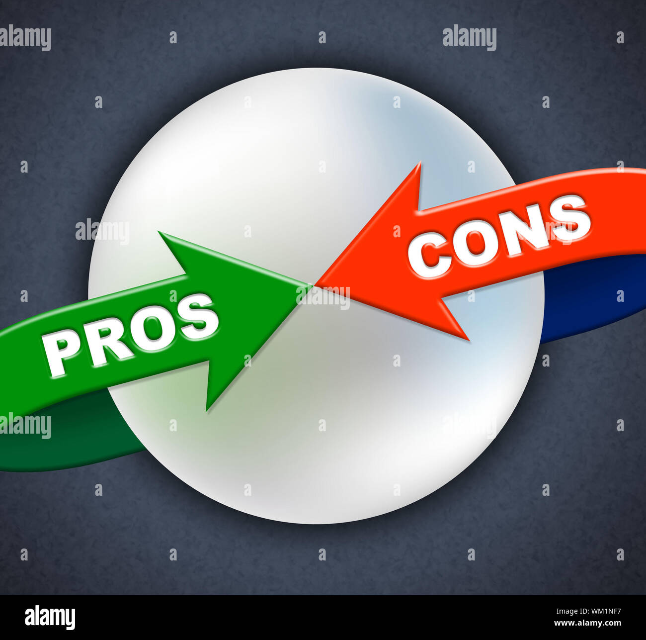 Pros cons arrows meaning yep agreeing and denial stock photo alamy