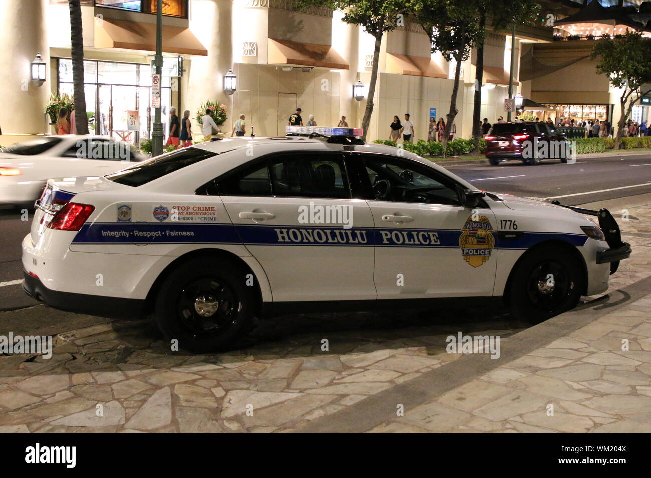 Police car in Honolulu Hawaii, in Waikiki Beach Stock Photo