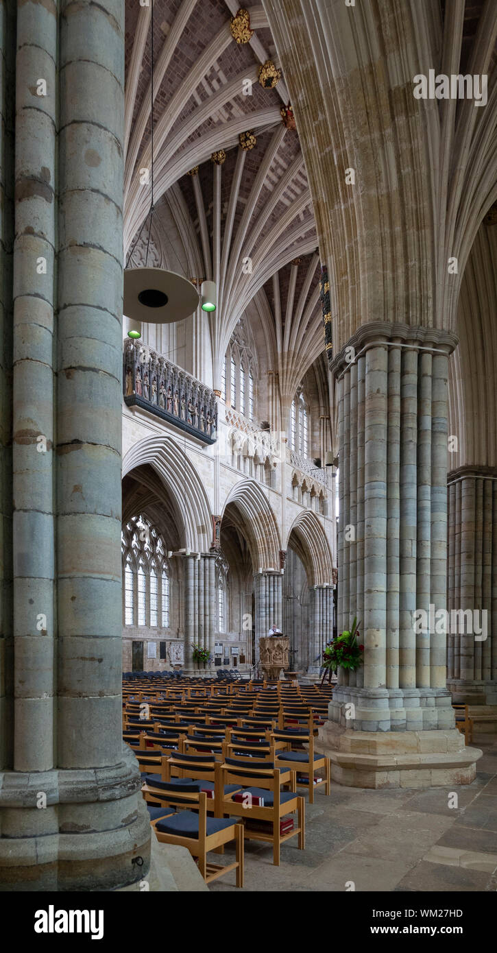 View across Nave looking SW, Exeter Cathedral, Devon, UK Stock Photo ...