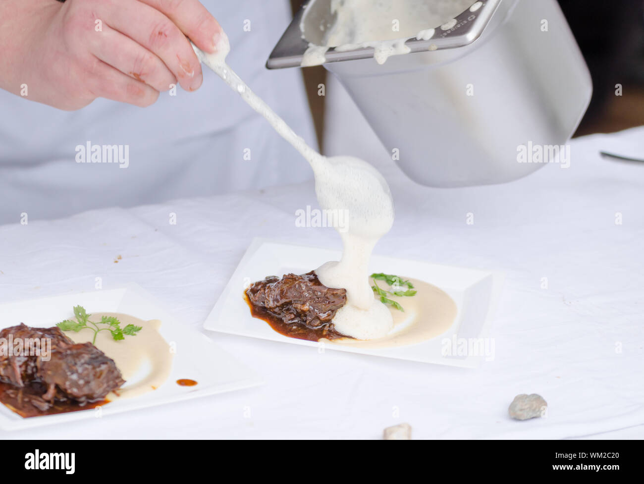 Beef cheeks braised in beer with celeriac puree with wasabi, ginger