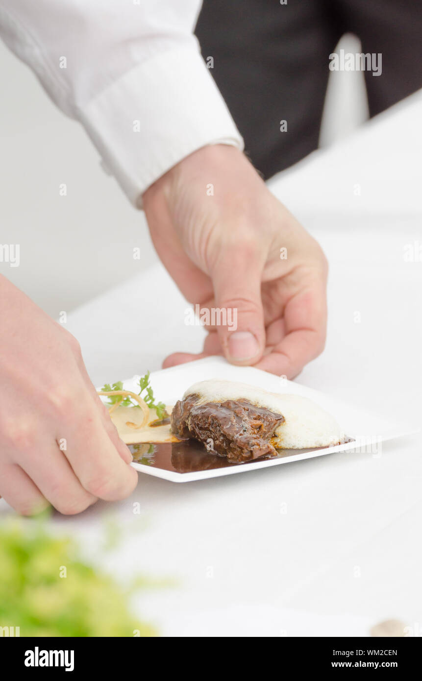 Beef cheeks braised in beer with celeriac puree with wasabi, ginger