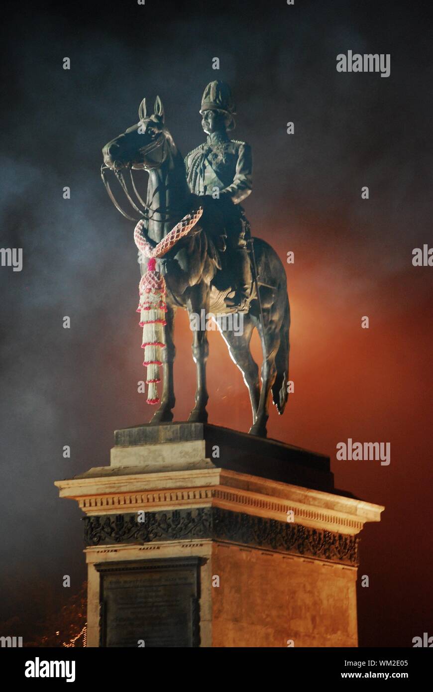 Equestrian Statue Of King Chulalongkorn Rama V At Night Stock Photo