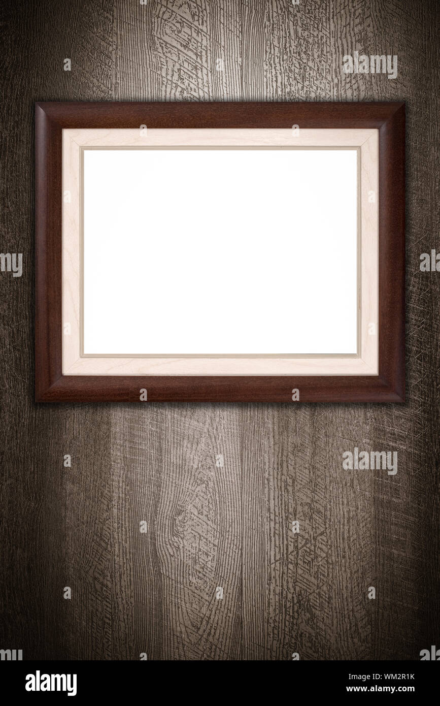 Old picture frame on vintage wood wall Stock Photo - Alamy