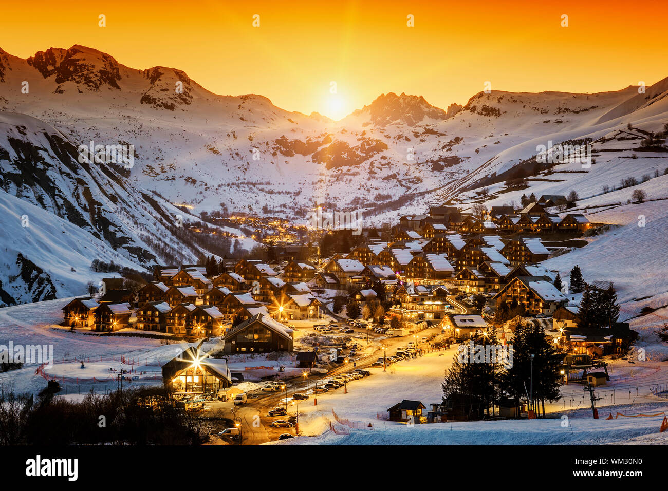 View of Saint Jean d'Arves village by night in winter, France Stock Photo -  Alamy