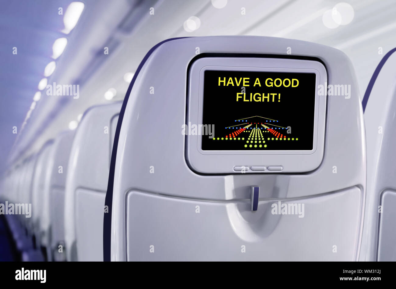 Passenger Seat Of Plane With Screen Have A Good Flight Stock Photo Passenger seat of plane with screen have a good flight stock photo