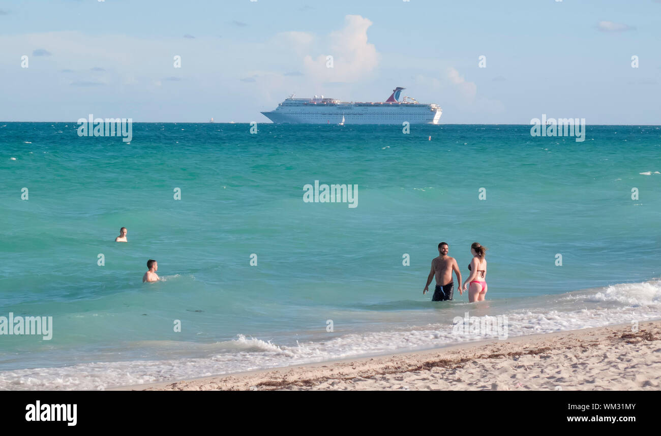 Cruise Ship viewed from Miami beach Stock Photo