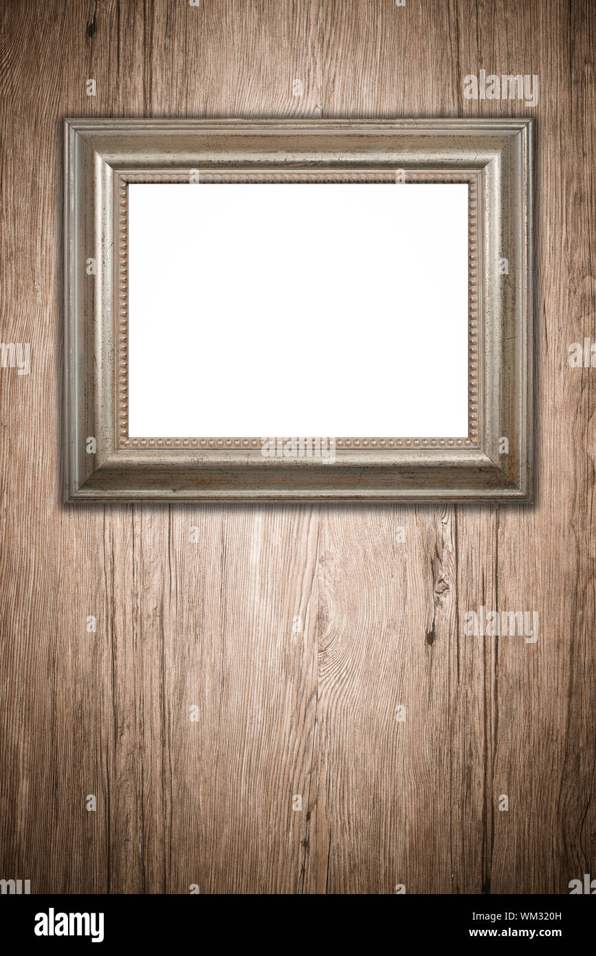 Old picture frame on vintage wood wall Stock Photo - Alamy