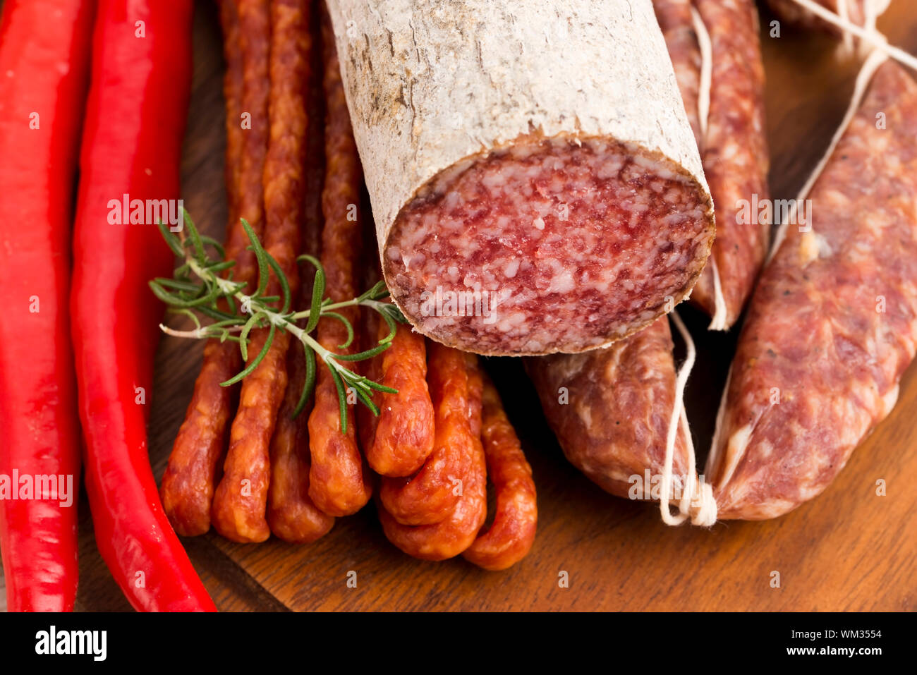 Different sausages and salami Stock Photo Alamy