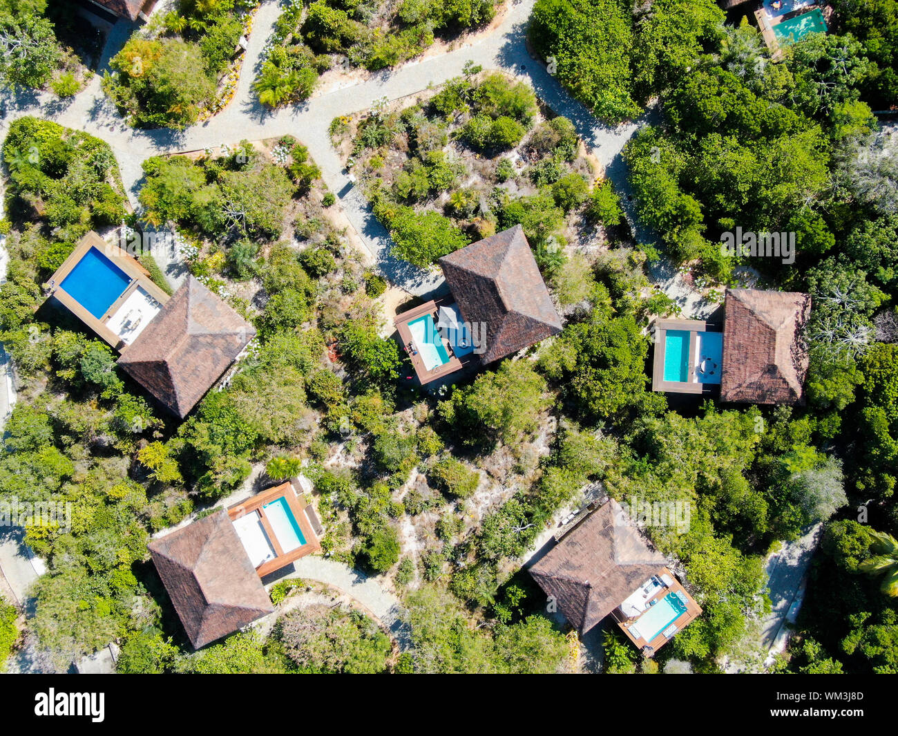 Aerial view of luxury villa with swimming pool in tropical forest ...