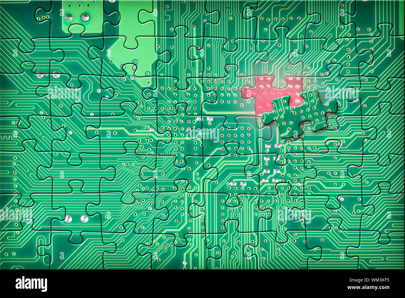 The abstract green electronic circuit puzzle background Stock Photo