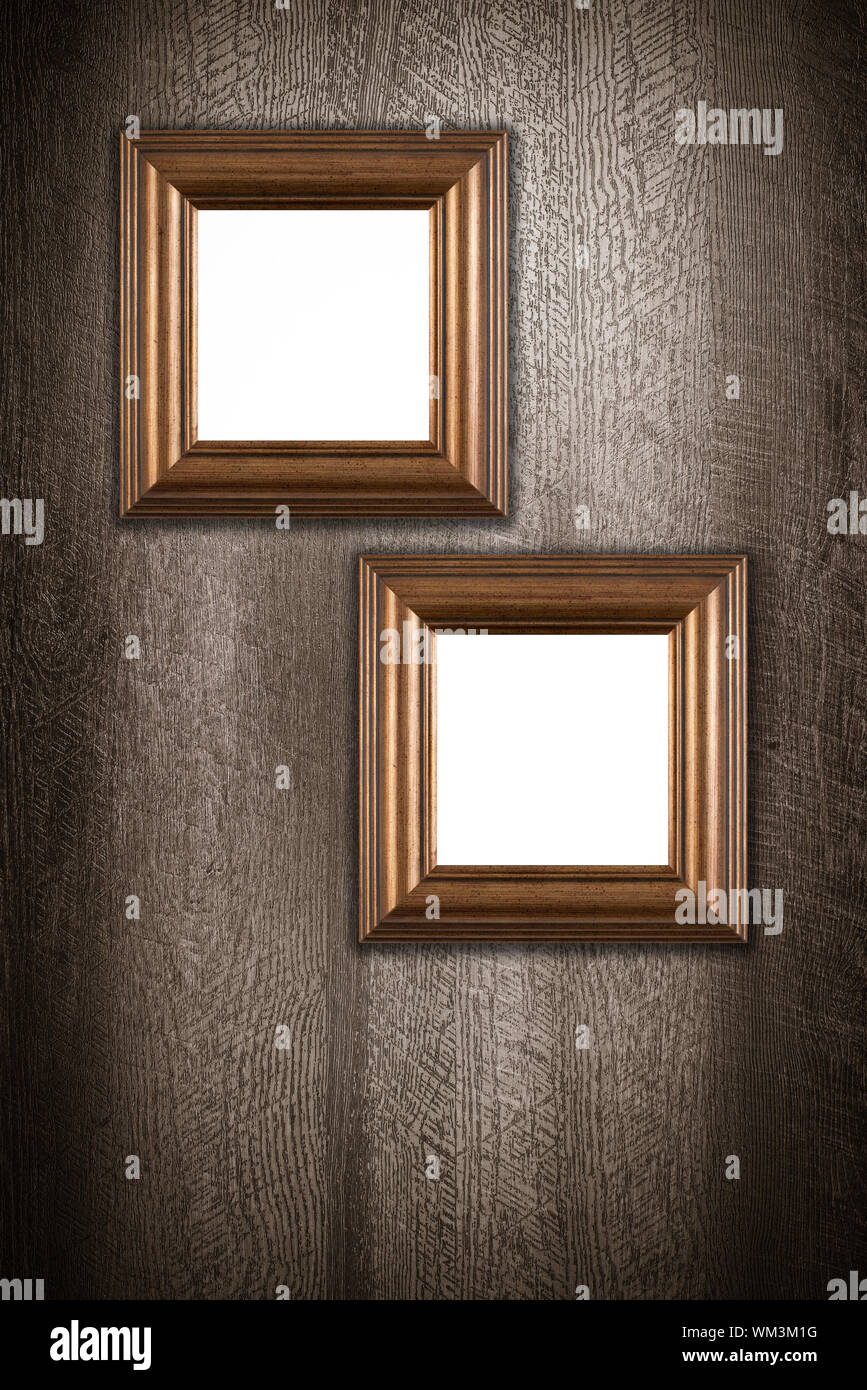 Old picture frame on vintage wood wall Stock Photo - Alamy