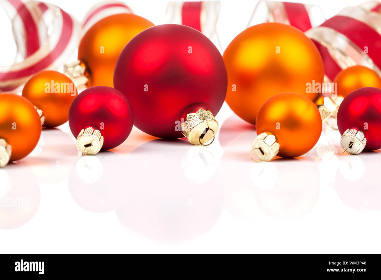 christmas balls with ribbon, isolated on white background with copy ...