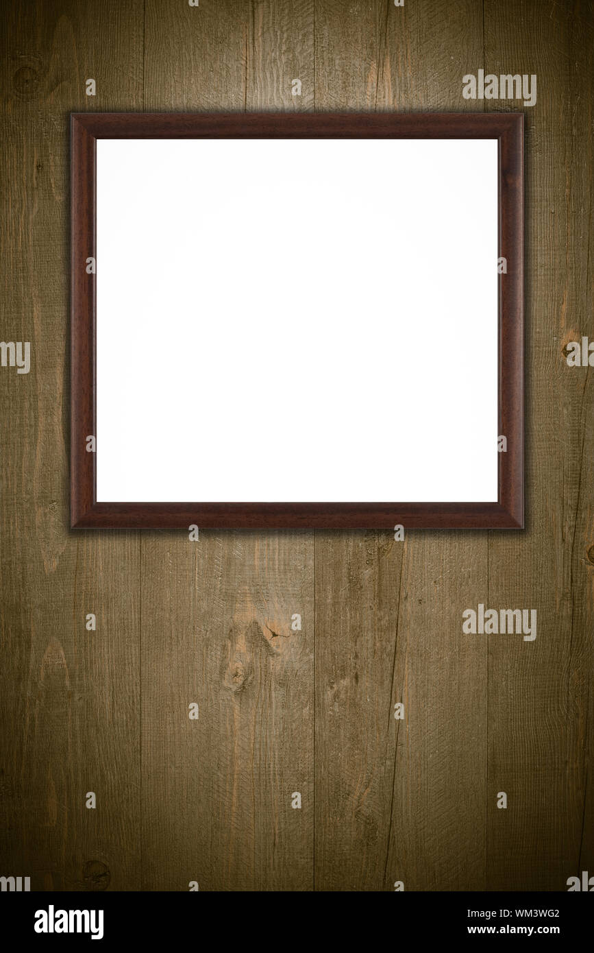 Old picture frame on vintage wood wall Stock Photo - Alamy