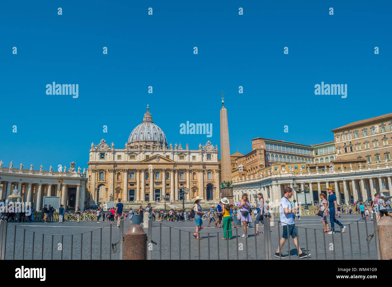Vatican Obelisk and the St. Peter's Basilica in the Vatican Stock Photo