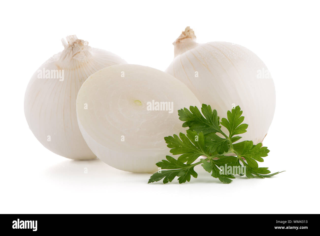 Two onions isolated on white background. Stock Photo