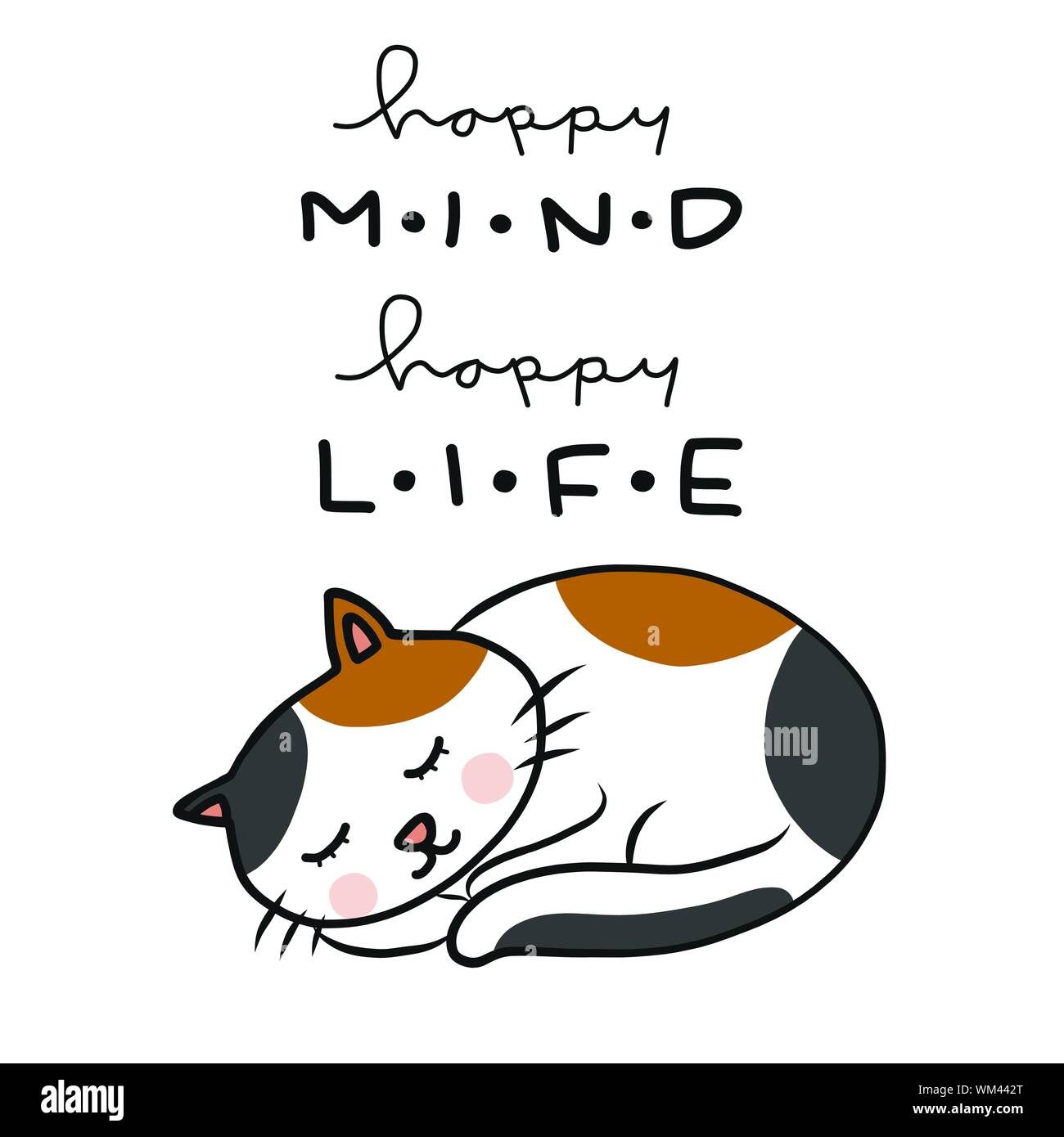 Happy mind happy life cute cat sleeping cartoon vector illustration Stock  Vector Image & Art - Alamy