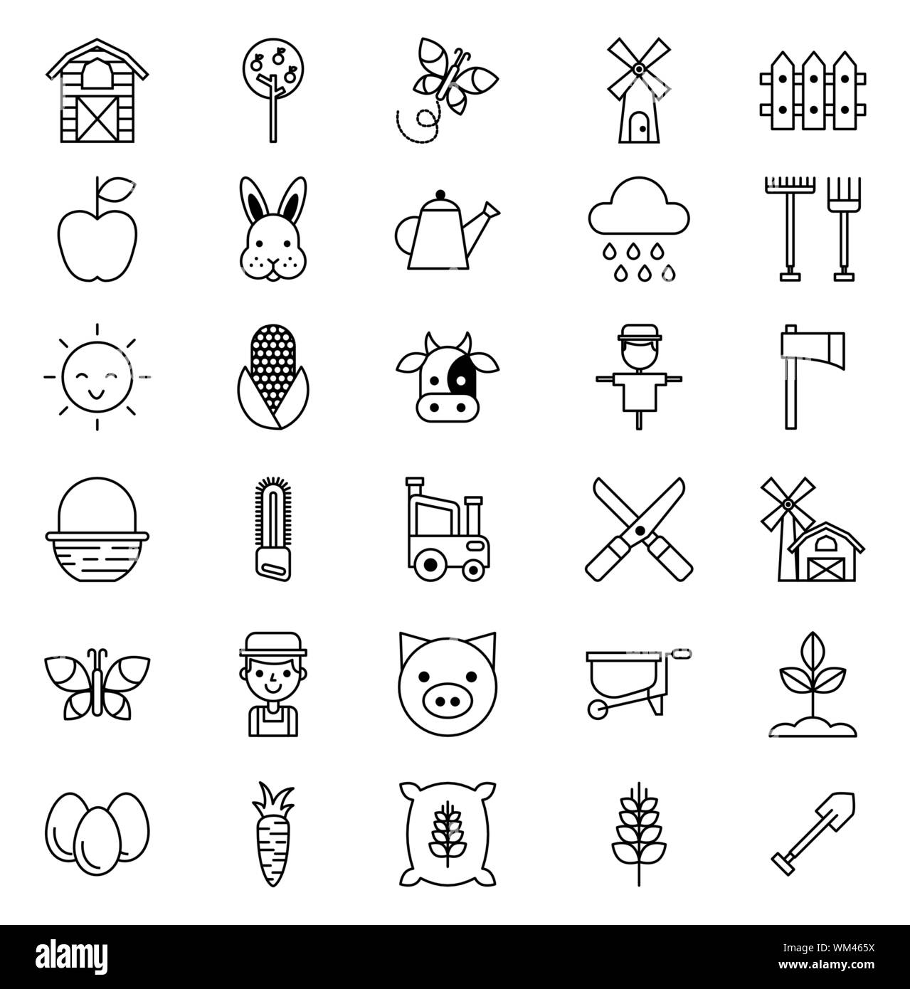 bundle of farm set icons Stock Vector