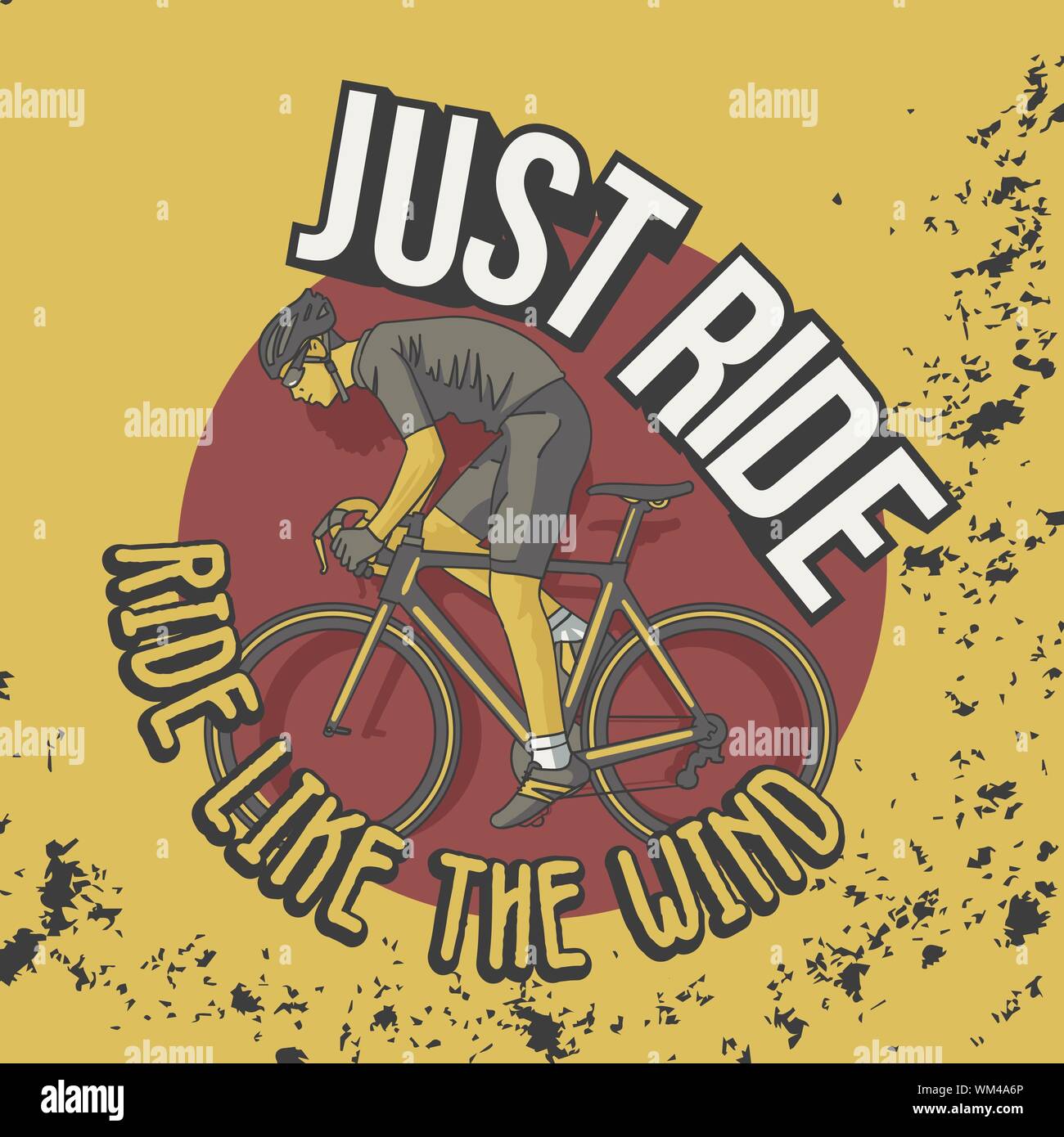 Trendy Vintage T Shirt. Just Ride, Ride like the wind. Slogan for Print