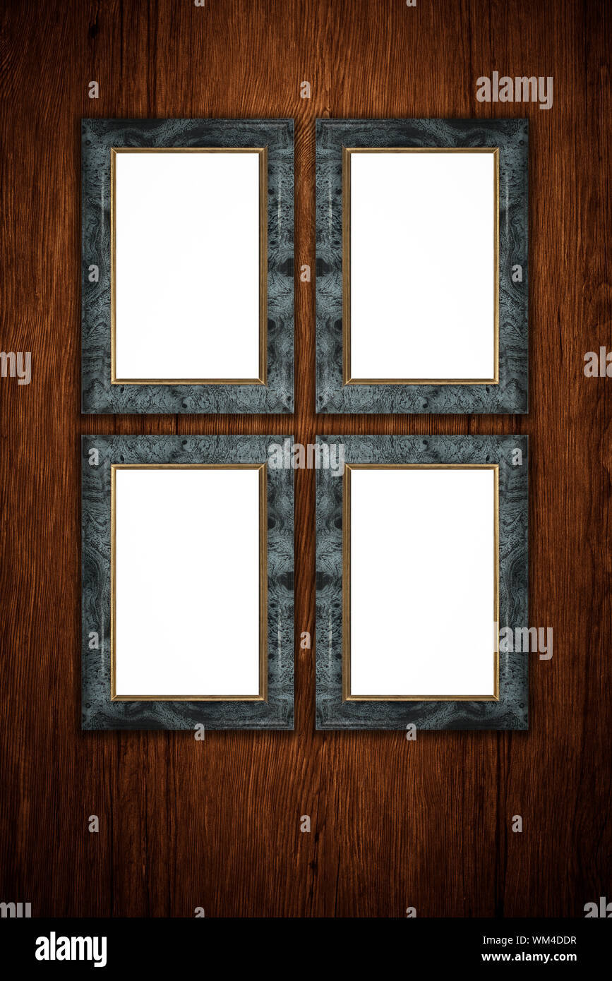 Old picture frame on vintage wood wall Stock Photo - Alamy