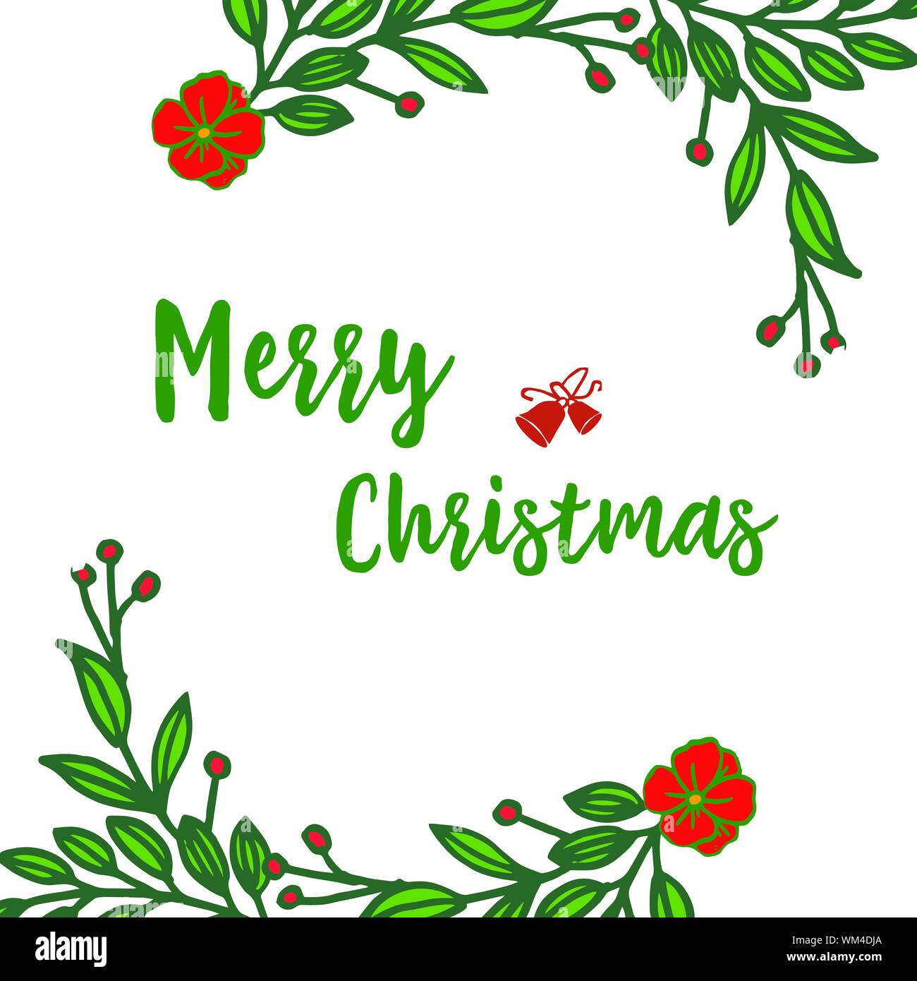 Banner Merry Christmas With Drawing Texture Of Colorful Flower