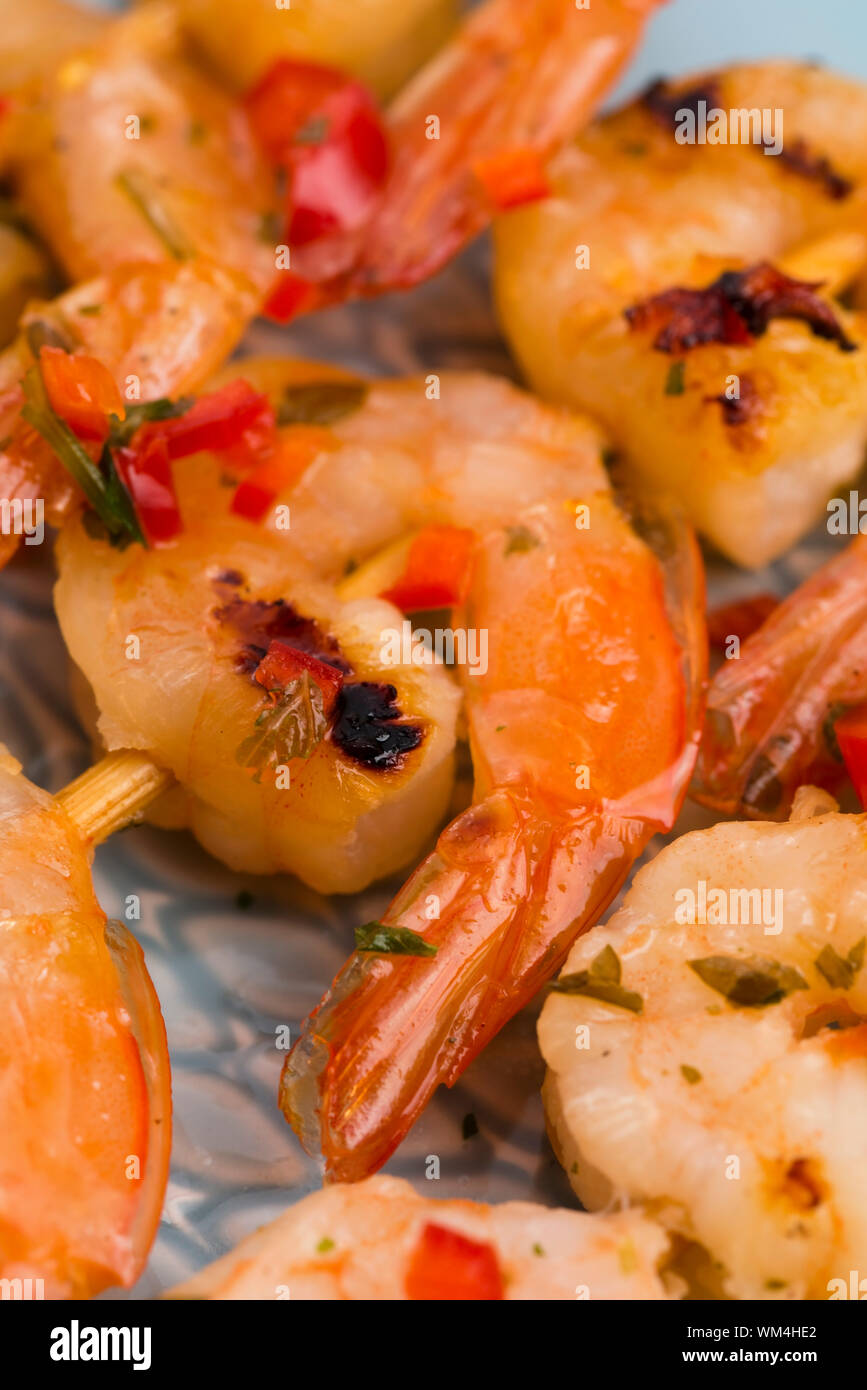 Skewered Tiger Prawns Stock Photo Alamy