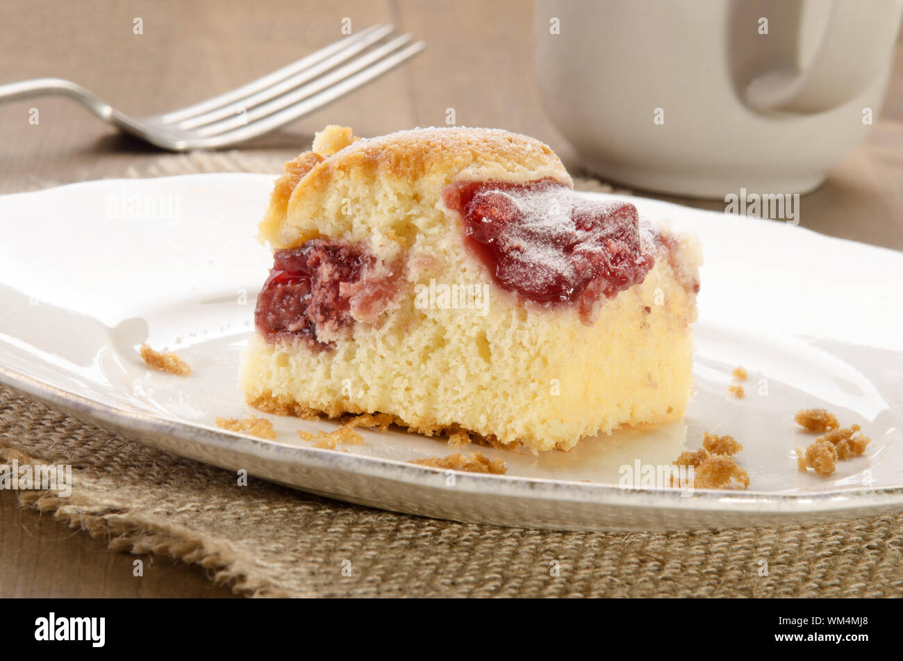 home baked cake with strawberry filling and powdered sugar Stock Photo