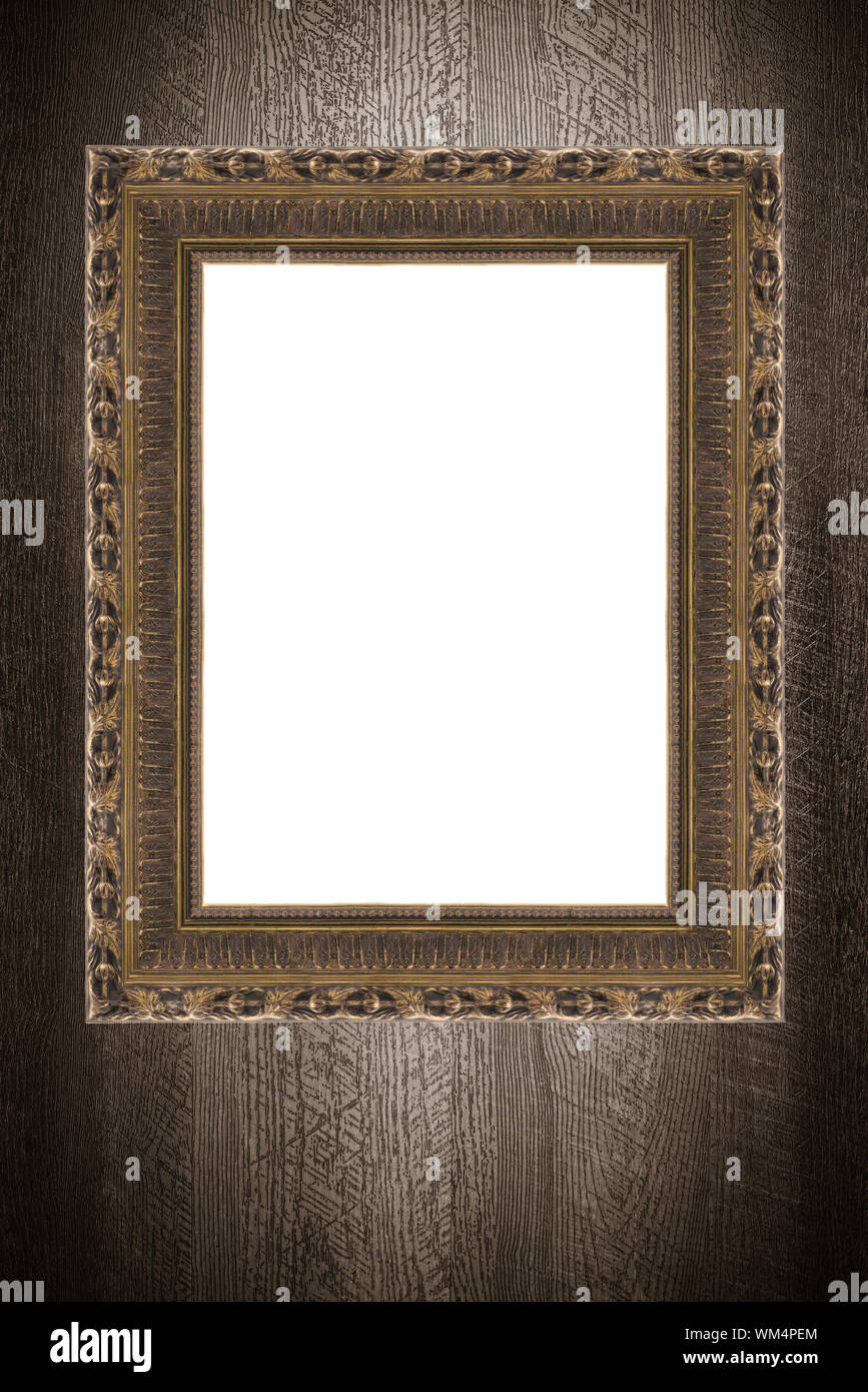 Old picture frame on vintage wood wall Stock Photo - Alamy