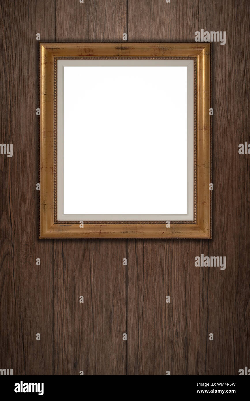 Old picture frame on vintage wood wall Stock Photo - Alamy
