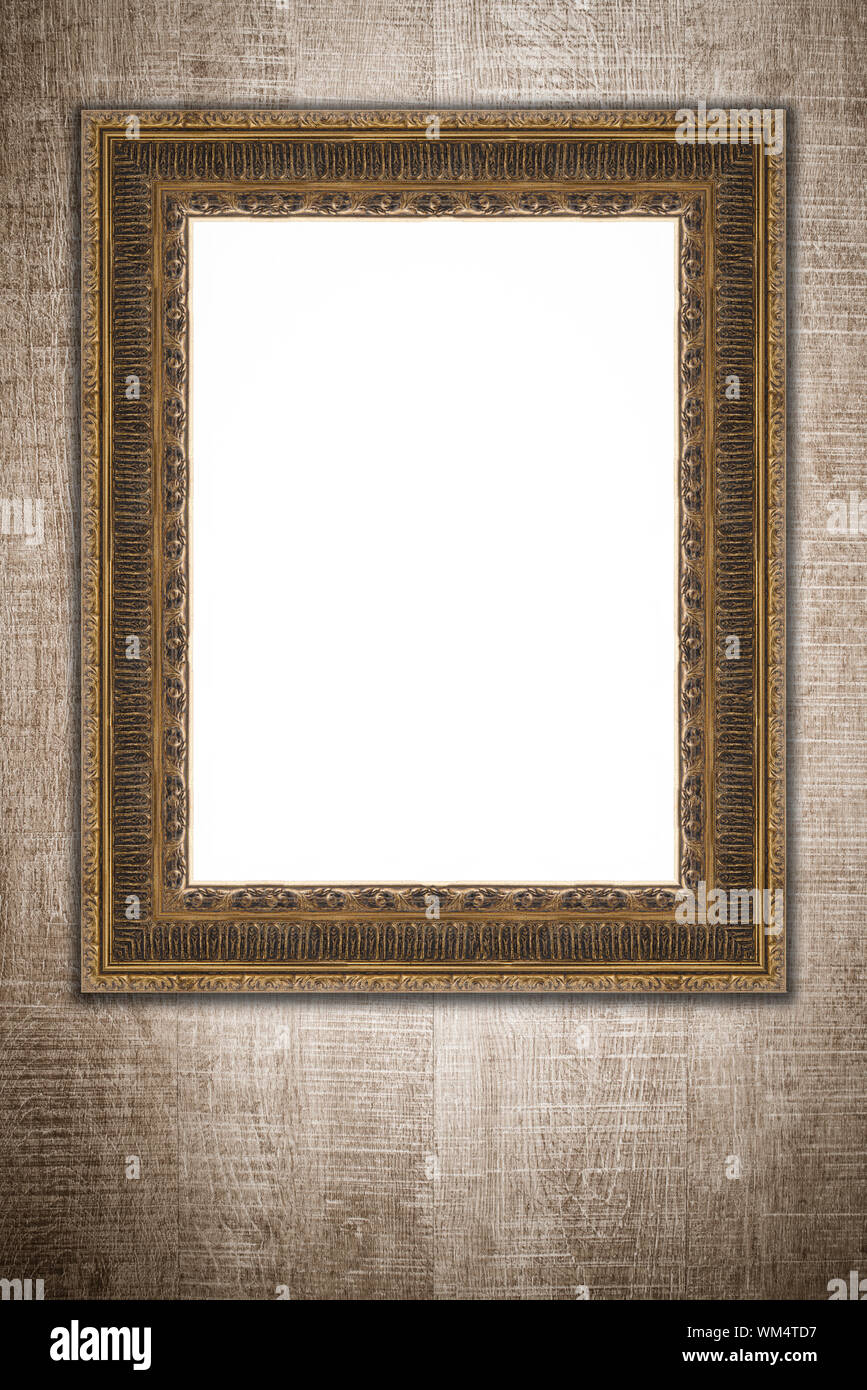 Old picture frame on vintage wood wall Stock Photo - Alamy