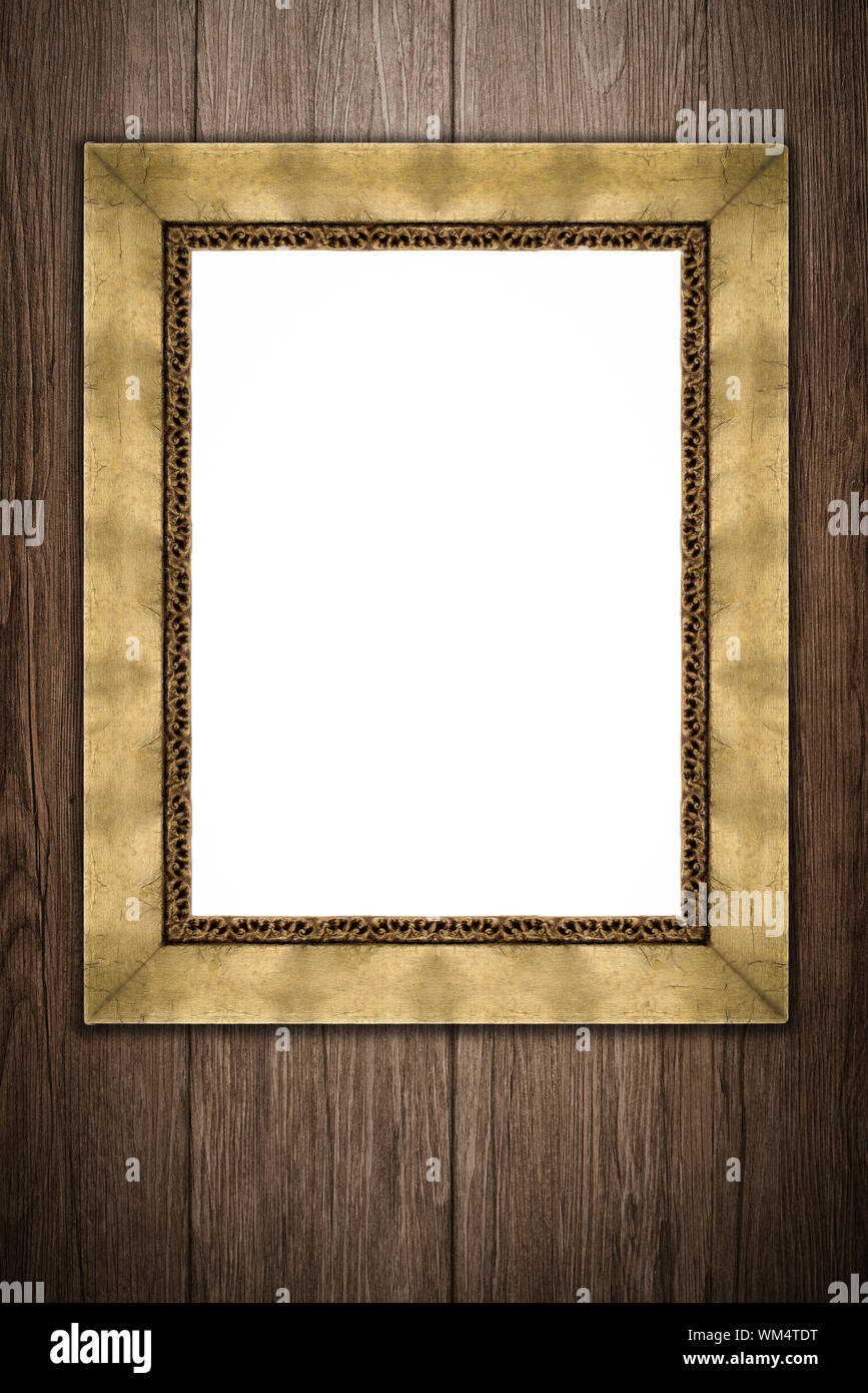 Old picture frame on vintage wood wall Stock Photo - Alamy