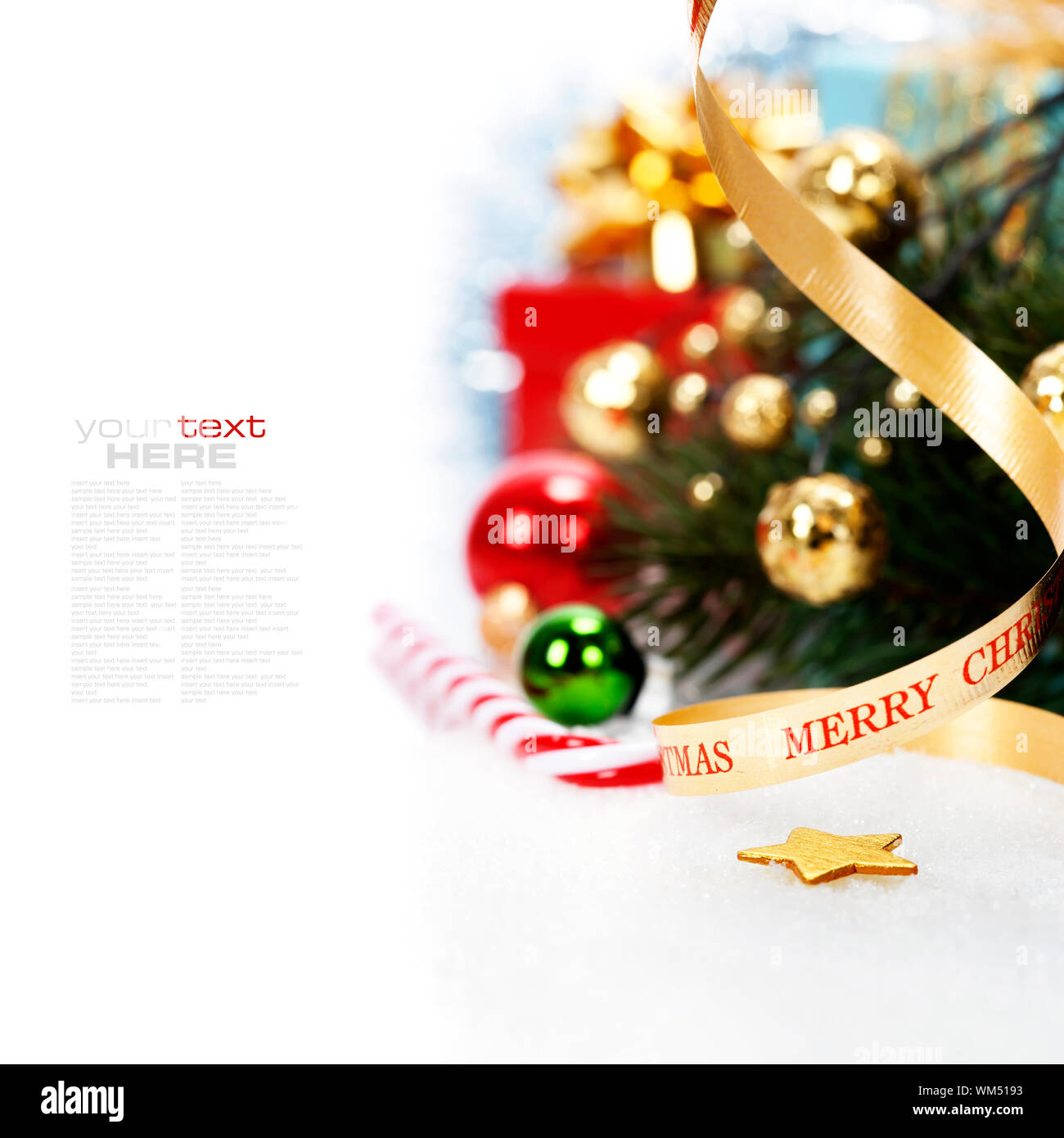 Christmas ribbon bow with decorations Stock Photo Alamy
