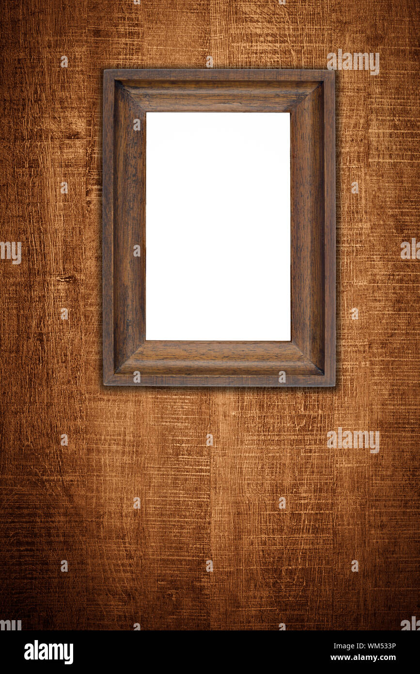 Old picture frame on vintage wood wall Stock Photo - Alamy