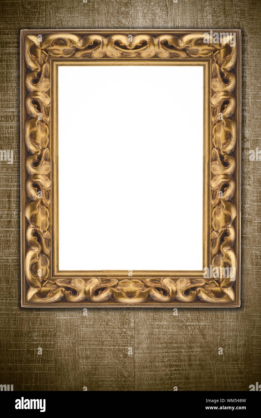 Old picture frame on vintage wood wall Stock Photo - Alamy