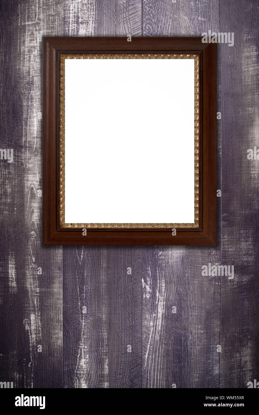Old picture frame on vintage wood wall Stock Photo - Alamy